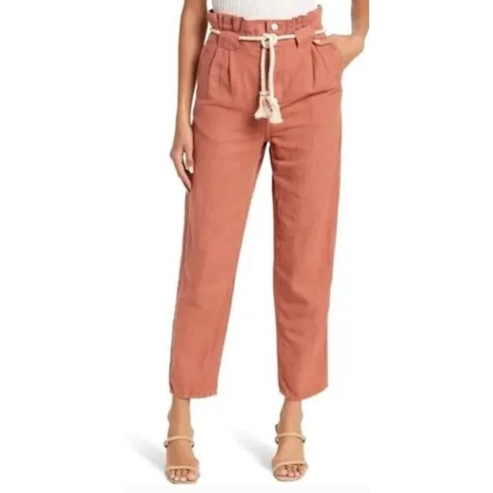 Veronica Beard Karter Linen Blend Paperbag Waist Pants Moca Brick Women's Sz. 6